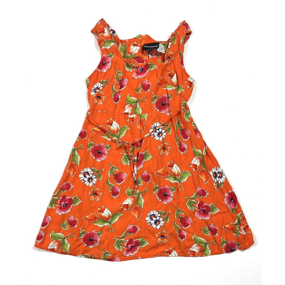 UM & Company Orange Dress Women's Size 5/6 Floral Sun Sleeveless